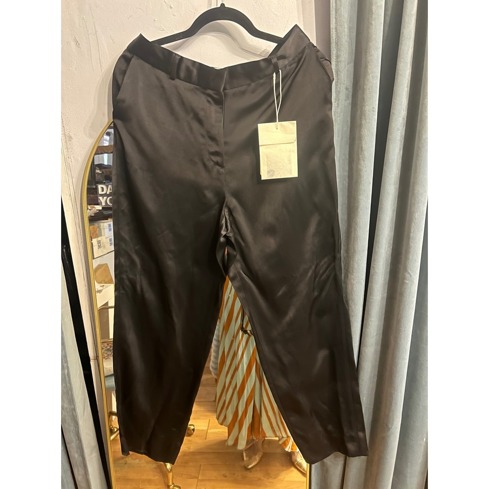 Toteme Low-Waist Satin Trousers Womens 36 Black New Straight Leg NWT - Picture 2 of 8